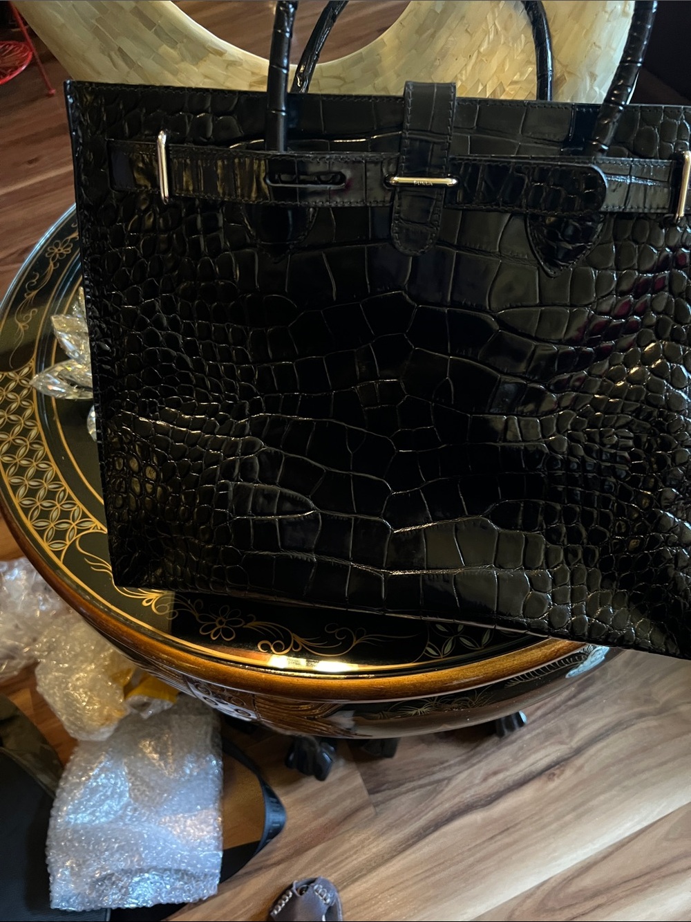 Furla Black Croc-Embossed Leather Satchel - Picture 5 of 5
